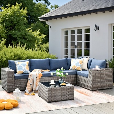 XIZZI Modular Sectional Patio Set with Convertible Corner Sofa, 3.54" Thickened Cushions & 7.68" Wide Armrests, Outdoor Conversation Sofa in 7 Colors