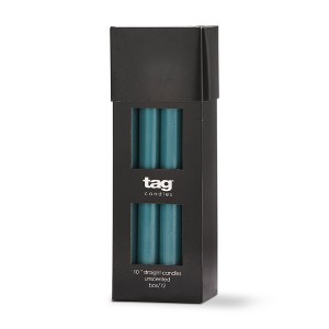 TAG Color Studio 10" Straight Taper Unscented Smokeless Paraffin Wax Candle Teal Burn Time 10 hrs. Set 12 - 1 of 2