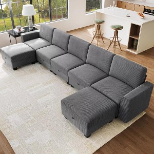 140" Sectional Sofa with Storage, U Shaped Convertible Sofa w/ Ottomans, 7-Seat Modern Convertible L Shaped Couch for Living Room - 1 of 4