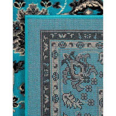 Turquoise and Ivory Synthetic Reversible Runner Rug