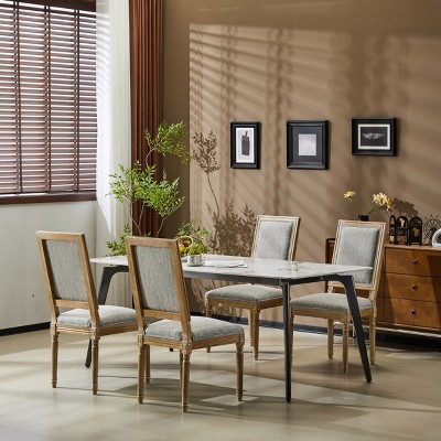 Set of 4 French Country Upholstered Dining Chairs with Cane Back and Solid Wood Frame for Vintage Kitchen or Dining Room–Maison Boucle