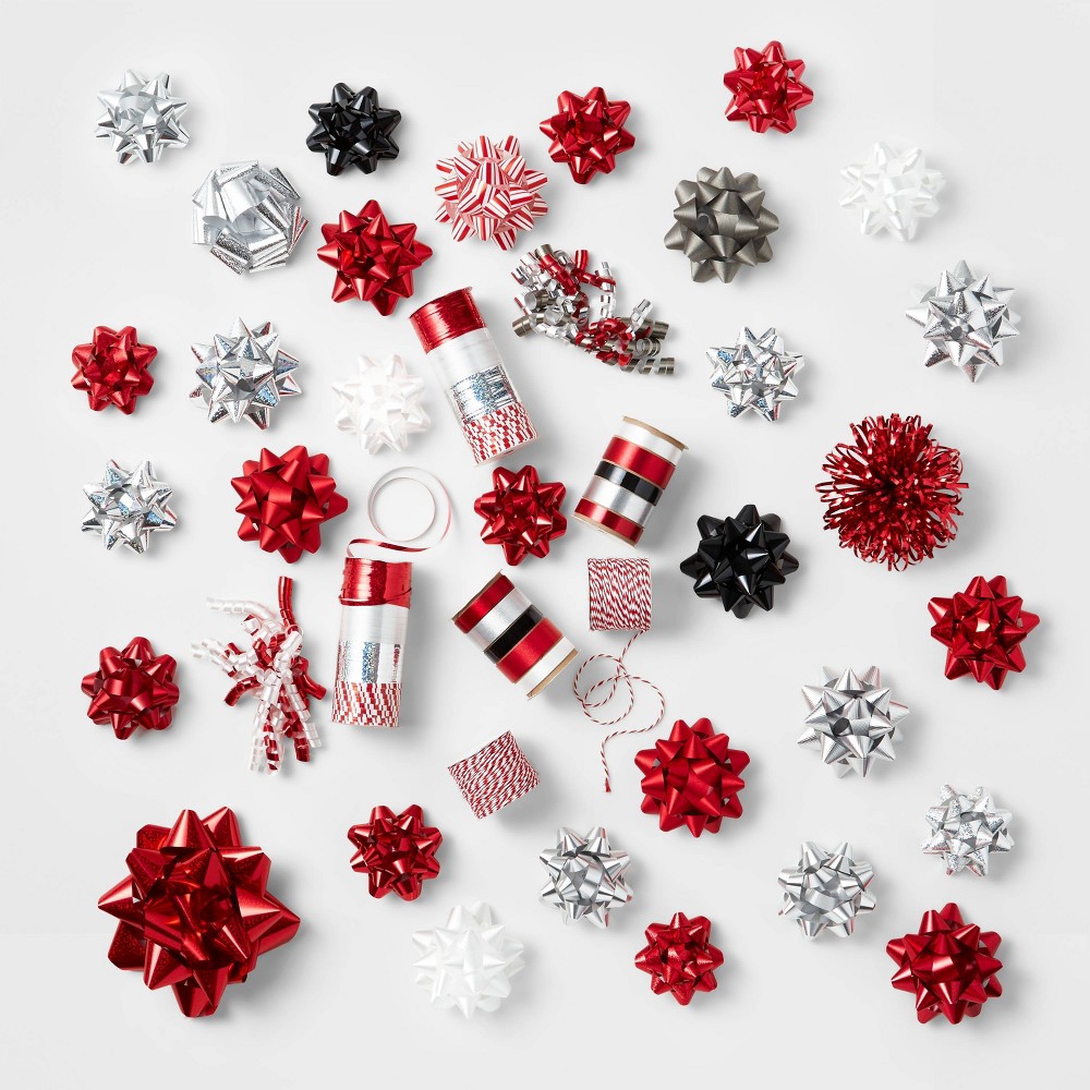 39ct Christmas Bow & Ribbon Kit Red/White/Silver - Wondershop