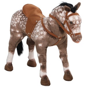 Qaba Ride on Horse, Riding Horse with Neighing Sound, Saddle, Stirrups, Ride on Animal for Kids Boys Girls 3-8 Years Old, Brown - 1 of 4