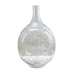 Transpac Glass 16 in. Clear Everyday Etched Flowers Vase - 1 of 2