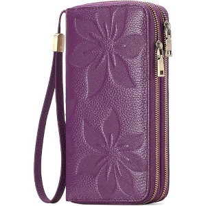 Hachikiko Womens Clutch Wallet RFID Blocking - Vegan Leather Wristlet with Adjustable Grip Hand Strap, Dual-Zipper Large Capacity Credit Card - 1 of 4