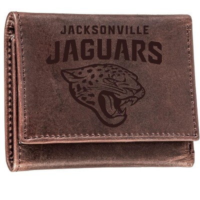 Evergreen NFL Jacksonville Jaguars Brown Leather Trifold Wallet Officially Licensed with Gift Box