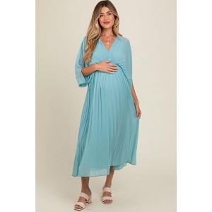Pinkblush Blue Pleated V Neck Maternity Maxi Dress - 1 of 3