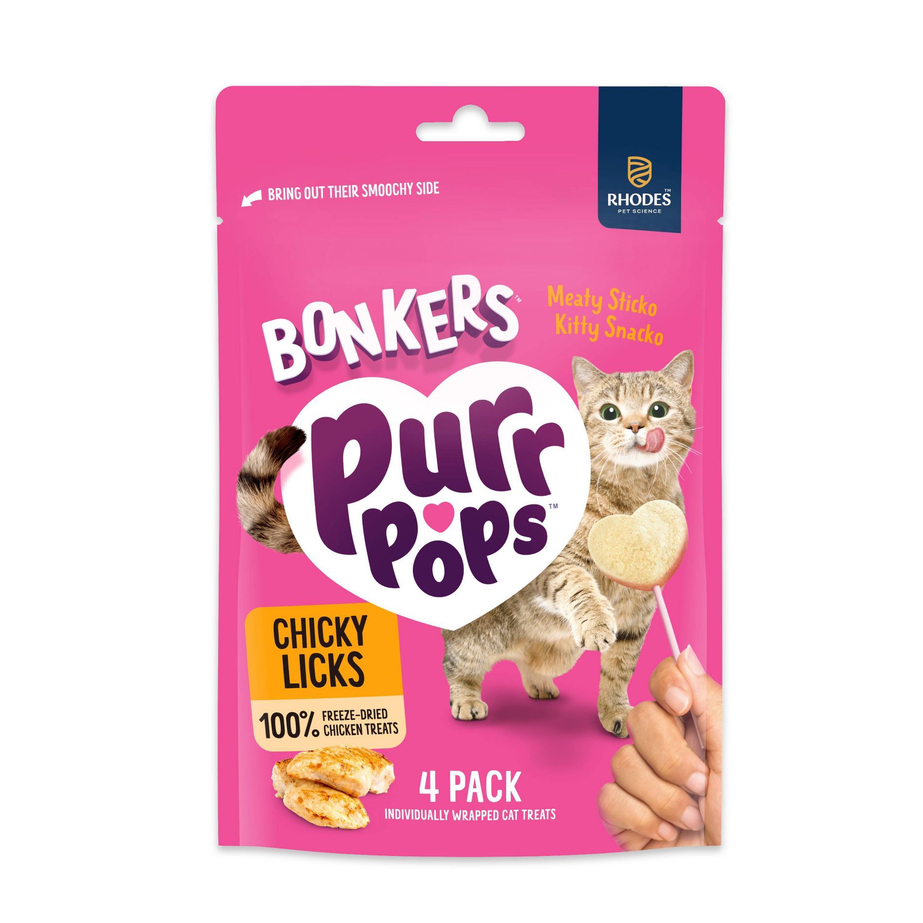 Bonkers Purrpops Chicky Licks Chicken Flavor Lollipop Freeze-Dried Cat Treats - 0.2oz/4ct