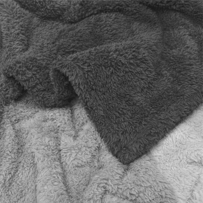 Twin Gradient Charcoal Gray Fleece Sherpa Reversible Throw Blanket