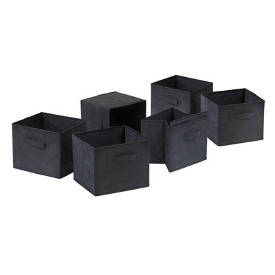 Set of 6 Capri Foldable Fabric Baskets Black - Winsome