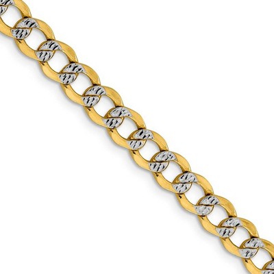 Black Bow Jewelry 6.75mm 14k Yellow Gold & Rhodium Hollow Pave Curb Chain Necklace