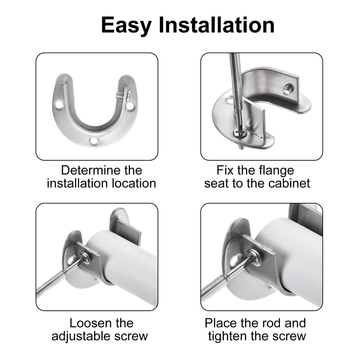 Unique Bargains Stainless Steel U-Shaped Design Closet Rod Brackets - thumbnail 10