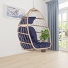 NAYSAYE Patio Swing Rattan Egg Hanging Chair with Wood Frame for Outdoor Garden Relaxation, Dark Blue, 28.5"*55.6"*24" - 2 of 4