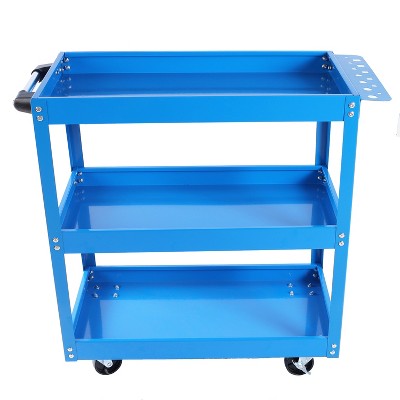 Vynxaria 3-Tier Utility Storage Shelves - Heavy Duty Rolling Tool Cart with Lockable Wheels, Blue, 450 LBS Capacity