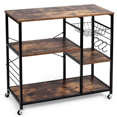 Costway Rolling Industrial Kitchen Baker's Rack Wood Black