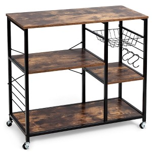 Costway Rolling Industrial Kitchen Baker's Rack Wood Black - 1 of 4