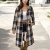 Amaryllis Women's Button-Up Plaid Coat Long Sleeve Hooded Trench Casual Layering Piece Versatile Fall Outerwear - 2 of 4