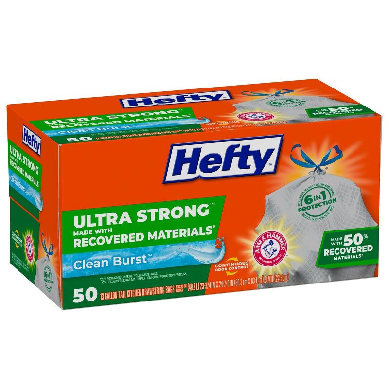 Hefty Ultra Strong Tall Kitchen Drawstring Trash Bags made with Recovered Materials - Clean Burst - 13 Gallon - 50ct, 4 of 10