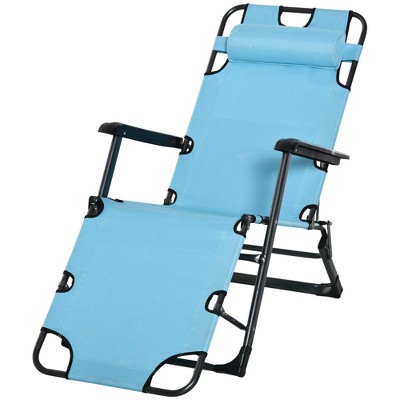 Blue Adjustable Outdoor Chaise Lounge Chair with Pillow and Armrests