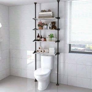 4 Tiers Over Toilet Storage Black Bathroom Organizer Adjustable Tension Pole Shelves for Showers 97 to 116 Inches - 1 of 4