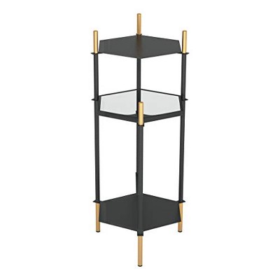 William Black and Gold Hexagonal Metal and Glass Accent Table
