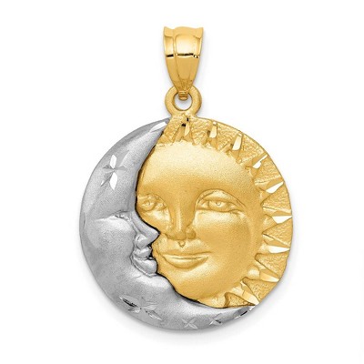 Black Bow Jewelry 14k Two Tone Gold 20mm Satin Sun and Moon Pendant