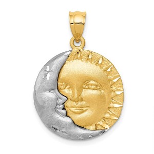 Black Bow Jewelry 14k Two Tone Gold 20mm Satin Sun and Moon Pendant - 1 of 4