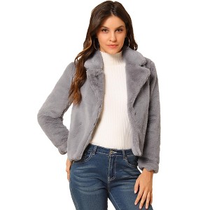 INSPIRE CHIC Women's Autumn Winter Cropped Notch Lapel Faux Fur Fluffy Jacket - 1 of 4