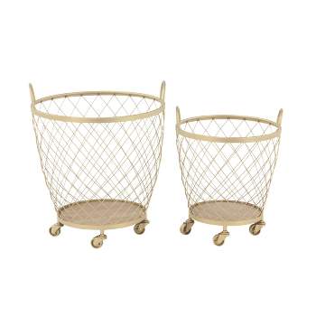 2pk Modern Metallic Rolling Baskets Gold - Olivia & May