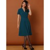INSPIRE CHIC Women's Vintage Flat Collar V Neck Short Sleeve Belted 1950s Flare Dress - 4 of 4