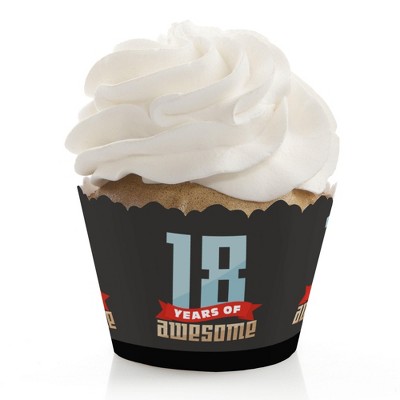 Big Dot of Happiness Boy 18th Birthday - Eighteenth Birthday Party Decorations - Party Cupcake Wrappers - Set of 12