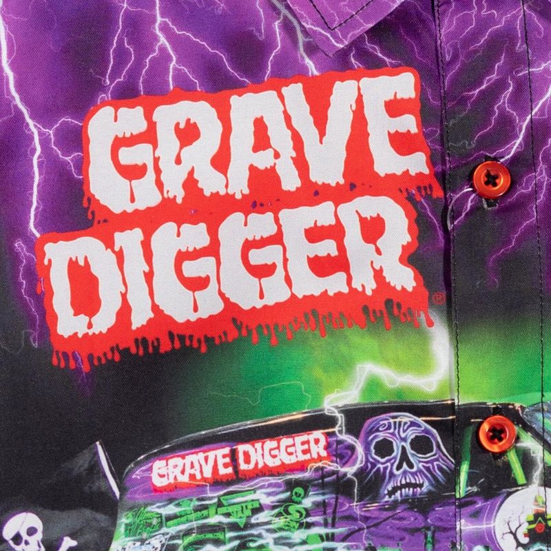Monster Jam Trucks Grave Digger Short Sleeve Button Down Dress Shirt , 5 of 8