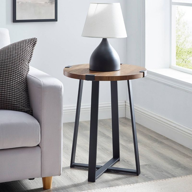 Wrightson Urban Industrial Faux Wrap Leg Round Side Table - Saracina Home, 3 of 17