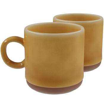 American Atelier Stoneware Mugs w/ Terra Cotta Bottom, Set of 2, 4-Inch Cup for Coffee, Tea, Latte, and Hot Chocolate, Dishwasher and Microwave Safe