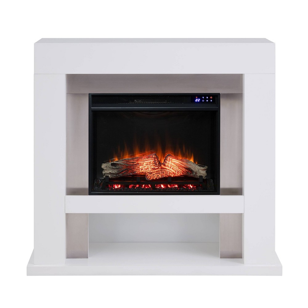 Photos - Electric Fireplace Lockman Stainless Steel Touch Screen Fireplace White - Aiden Lane