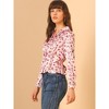 INSPIRE CHIC Women's Satin Floral V Neck Tie Back Long Sleeve Button-Up Blouse - 4 of 4