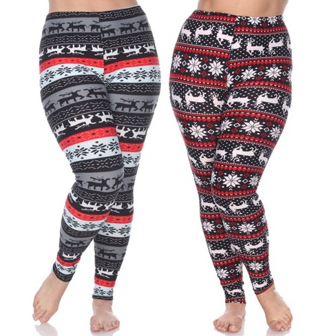 Women's Pack Of 2 Plus Size Leggings Grey/red, Black/white/red One Size  Fits Most Plus - White Mark : Target