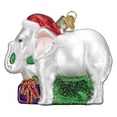 Old World Christmas 3.25 In White Elephant Tree Ornament , Santa Hat Gifts (1PC)