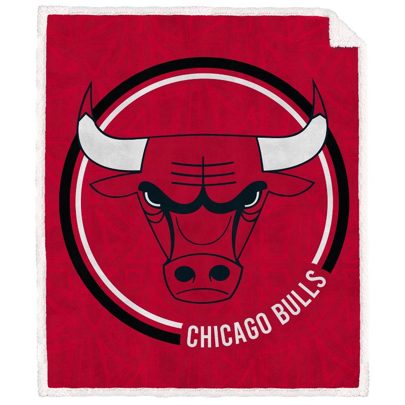 NBA Chicago Bulls Doodle Circle Flannel Fleece Faux Shearling Blanket, 1 of 2