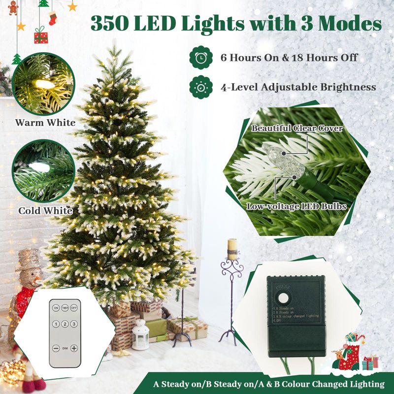Tangkula 6/7FT Pre-lit Artificial Xmas Tree Hinged Xmas Tree with 350/500 LED Lights 1801/2489 Branch Tips Quick Power Connector, 5 of 10