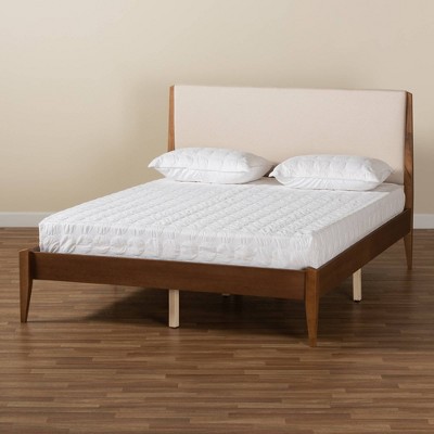 Lenora Full Walnut Brown Upholstered Platform Bed with Slats