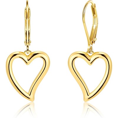 Sterling Silver Heart Earrings for Women 14K Gold Plated Openwork Love Heart Dangle Earrings Drop Leverback Huggie Hoop