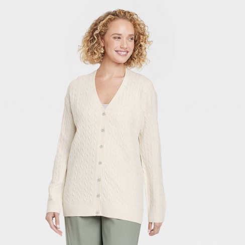 Women s Cable Cardigan A New Day Cream M Target