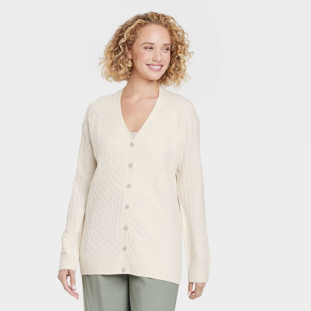 Women's Cable Cardigan - A New Day Cream M