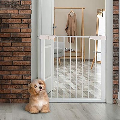 Walk Through Pet Gate ¨C Pressure Mounted to Fit Doorways 29.5"-37.5¡± Wide with Included Expander ¨C Dog Gate with Door by PETMAKER (White)