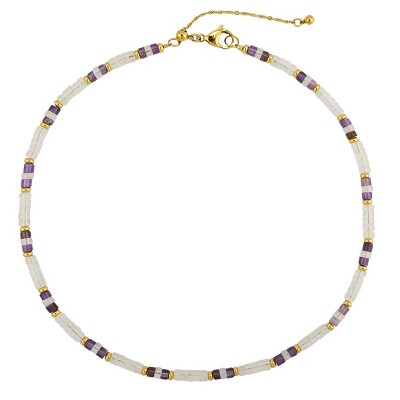Slate by Rebl Natural Stone Beads Necklace  Stainless Steel