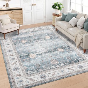 Washable Kitchen Rug, Soft Non-Slip Floral Runner for Hallway, Entryway, Laundry, Bathroom - 1 of 4