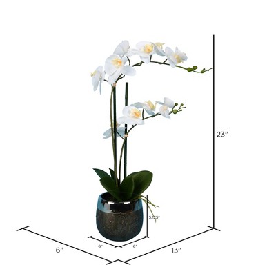 23" White Phalaenopsis Orchid in Metal Pot