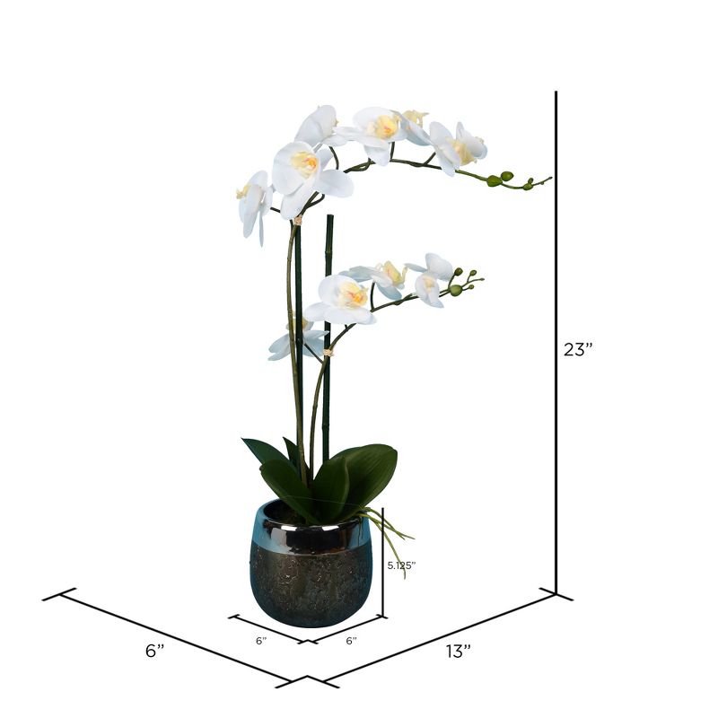 Vickerman 23" Artificial White Phalaenopsis In Metal Pot., 3 of 8