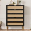 Rattan 5 Drawer Dresser,Narrow Chest of Drawer, Farmhouse Vertical Dresser with Metal Legs, Modern Cabinet for Bedroom, Living Room - 2 of 4